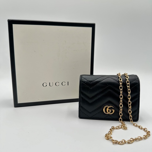 Authentic GUCCI GG Marmont Compact Wallet w/ Chain - Picture 1 of 15